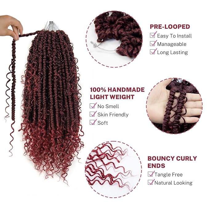 Passion Twist Crochet Hair 18 inch Pretwisted Passion Twist Hair with Curly ends, Pre-looped Braided Crochet Bohemia Short Passion Twist Braided Hair for Women 96pc