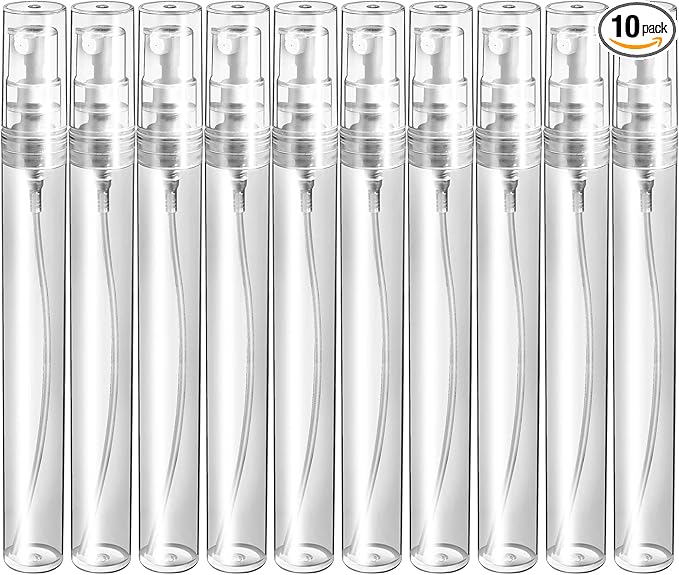Fandamei Mini Spray Bottle, 10 Pack 10ml Plastic Spray Bottle, Fine Mist Refillable Perfume Bottle, Perfume Atomizer, Small Empty Sample Containers, Portable Travel Bottle