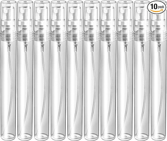 Fandamei Mini Spray Bottle, 10 Pack 10ml Plastic Spray Bottle, Fine Mist Refillable Perfume Bottle, Perfume Atomizer, Small Empty Sample Containers, Portable Travel Bottle