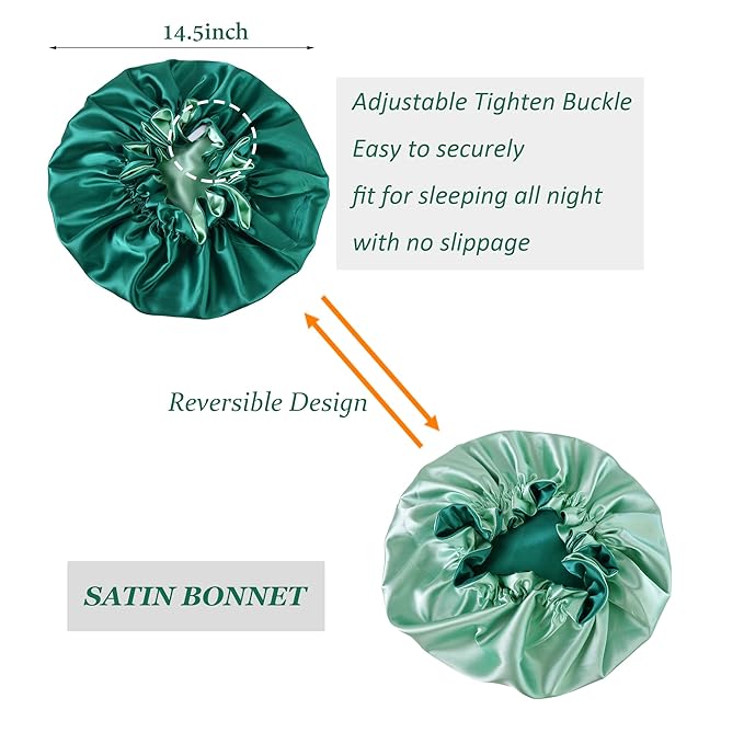 Silk Bonnet for Sleeping Satin Bonnets Double Layer Reversible Hair Cap Bonnet for Women Long Curly Braid Hair (Teal)