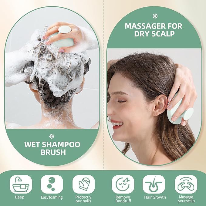 Scalp Massager Shampoo Brush, Scalp Massager Hair Growth & Dandruff Removal, Scrubber Scalp with Soft Silicone Bristles, Wet&Dry ‌Hair Brush for All (Mint Green)