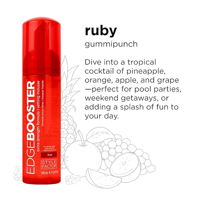 Style Factor EDGE BOOSTER Extra Strength Setting Mousse Travel Size – Frizz Control, Extra Volume, and Conditioning – 2.5oz Ruby Mousse for Curly Hair