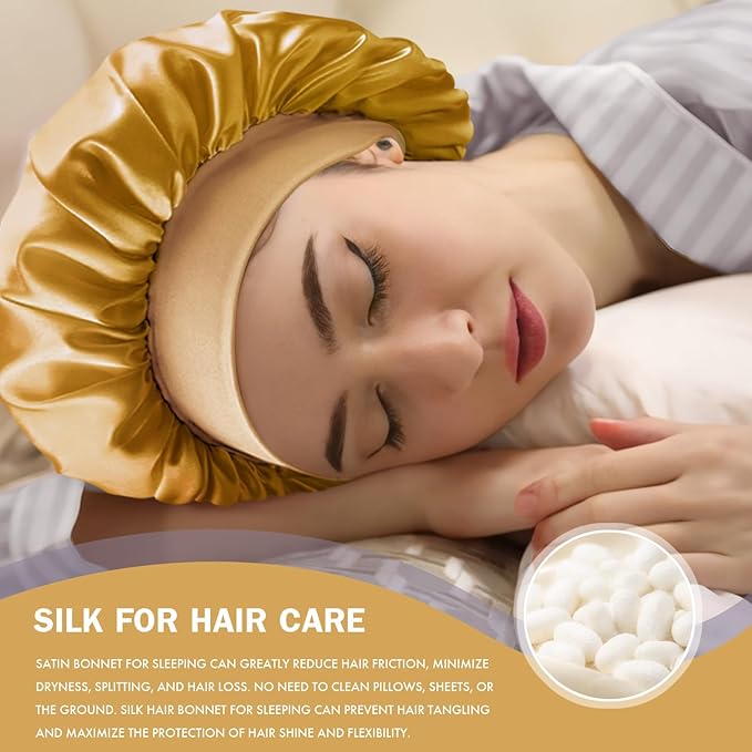 Satin Silk Bonnet for Sleeping, Double Layer Silk Sleep Cap for Men & Women, Soft Satin Lined Bonnet for Curly Hair