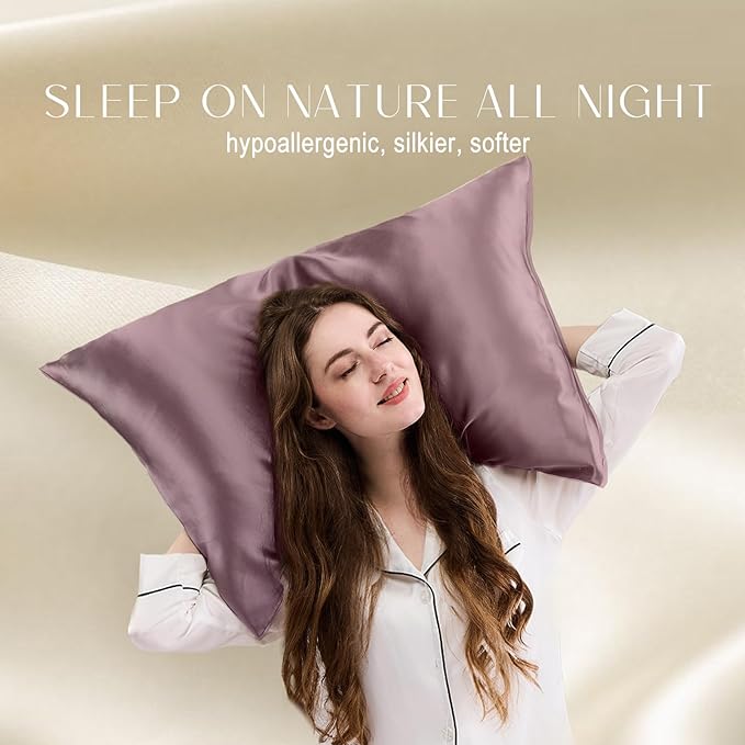 ZIMASILK 100% Pure Mulberry Silk Pillowcase for Hair and Skin Health,Soft and Smooth,Both Sides Premium Grade 6A Silk,600 Thread Count,with Hidden Zipper,1pc (King 20''x36'',Dark Mauve)