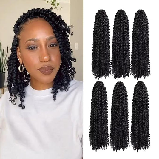 14inch Passion Twists Hair - Water Wave Crochet Hair for Black Women,Bohemian Curly Braiding Hair for Butterfly Locs,Faux Locs,Boho Style Crochet Braids Hair Extensions(1B#, 132 Strands)