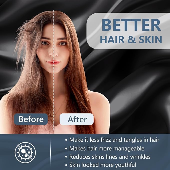 Silk Pillow Cases 2 Pack King Size Mulberry Silk Pillowcase Set of 2 for Hair & Skin 36 x 20 Inches 22 Momme Both Sided Grade 6A Silk Soft Breathable Cooling with Hidden Zipper, Black