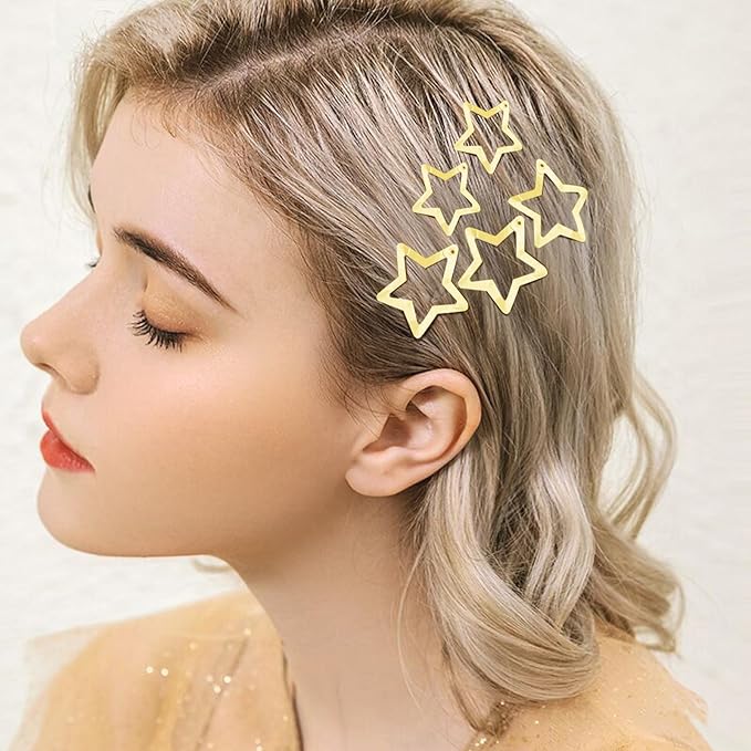 Star Hair Clips 2000s Y2K Snap Hair Barrettes Non Slip Star Hair Accessories Gold Metal Hair Clips for Girls Women -30 PCS 1.18", 1.57"