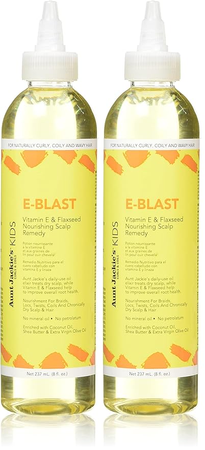 Aunt Jackie's Kids E-Blast Daily Oil for Dry Scalp, Vitamin E and Flaxseed Nourishing Scalp Remedy for Naturally Curly, Coily and Wavy Hair, 8 oz (Pack of 2)