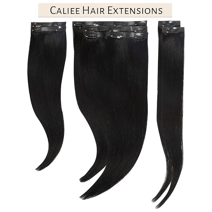 Caliee 22Inch Invisible Seamless Clip in Human Hair Extensions 7Pcs 100% Real Human Hair Jet Black Clip In Hair Extensions Straight Not Tangled PU Weft Clip in Human Hair Extensions for Women 110G