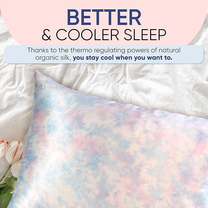 Blissy Silk Pillowcase - 100% Pure Mulberry Silk - 22 Momme 6A High-Grade Fibers - Silk Pillow Cover for Hair & Skin - Regular, Queen & King (Tie Dye, Standard)