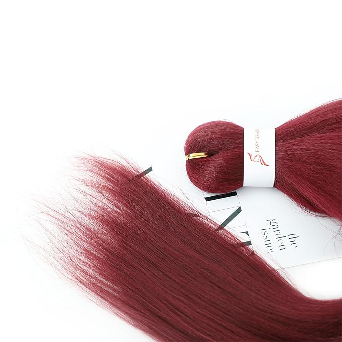 Dorsanee Burgundy Braiding Hair Pre Stretched 24 Inch 3 Packs Braiding Hair Extensions for Box Braids Twists Locs Hair Soft Yaki Texture Hot Water Setting (#Burgundy)