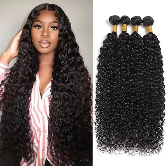 Brazilian Virgin Human Hair Water Wave Bundles(24 26 28 30 Inch)100% Unprocessed Human Hair 4 Bundles Wet and Wavy Bundles for Black Women Natural Color