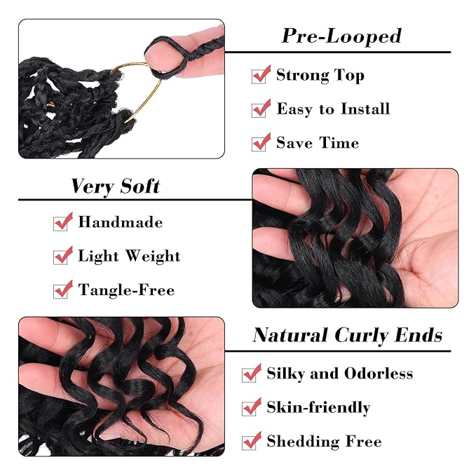Leeven Gogo Curl Crochet Hair 8 Inch 8 Packs Black Pre Looped Ocean Wave Crochet Hair Short Curly Bohemian Crochet Box Braids Synthetic Water Wave Braiding Hair for Women Girl Kids