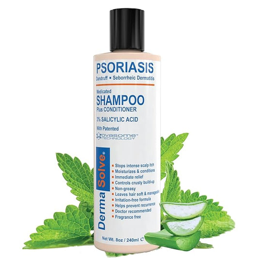 Dermasolve Psoriasis, Seborrheic Dermatitis & Dandruff Shampoo plus Conditioner. Naturally Heals Itchy Flakey Inflamed Skin and Provides Soothing Moisturizing Relief. (8.0 oz)