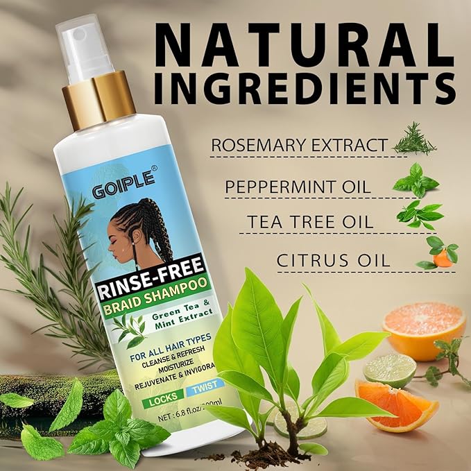 Rinse-Free Shampoo for Braid No Water Shampoo for Locs, Twists, Weaves, Dreadlock, Dry Spray for BuildUp, Odor, Itch& Flakes, No Residue Chemical Free- Cotton Pads Rounds for Briads, Scalp, Face Clean