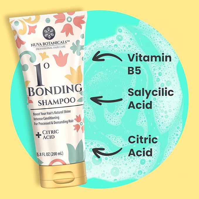 Nuva Botanicals Bond Repair Hair Treatment for Dry Damaged Hair - Intense Conditioning Shampoo and Conditioner Set Hair Bonding Treatment with Salicylic Acid, Vitamin B5, Citric Acid(6.8 fl oz each)