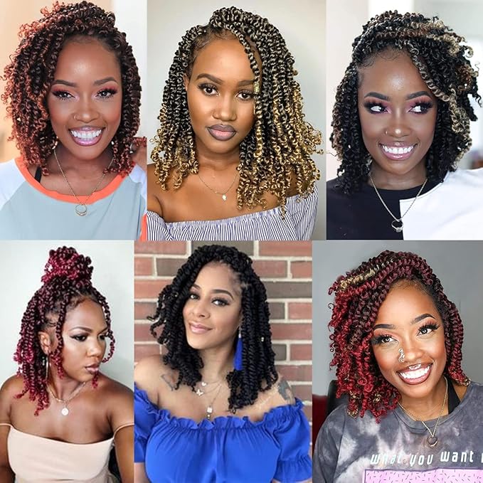 ZRQ Short Passion Twist With Bohemian Hair 10 Inch 8 Packs Ombre Brown Pre-twisted Crochet Passion Twists Synthetic Braiding Hair Curly Ends Braids Twist Hair for Black Women 12 Roots/Pack 1b3027#