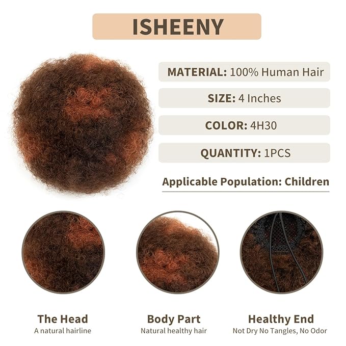 isheeny Small Human Hair Ponytail Extension For Black Women, Human Hair Bun Small Drawstring Ponytail H4-30 For Little Girls, Curly Hairpiece Natural, Soft, And Durable For Repeated Use
