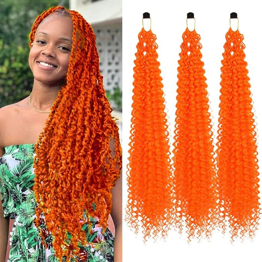Curly Crochet Hair Extensions Orange Passion Twist Braids 24Inch Long Curly Braiding Hair 3Packs Springy Crochet Braids Hair Extensions Goddess Box Braids for Black Women(24",Orange)