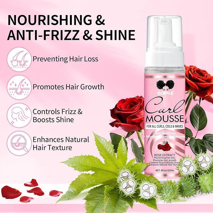 Curl Styling Mousse for Women Definition Curl Control Mousse Enhancing Styling Hair Foam, Smoothing Shapes Hydration Shine Curly Hair Products for Curly, Coils & Wavy Hairs (8 FL OZ)
