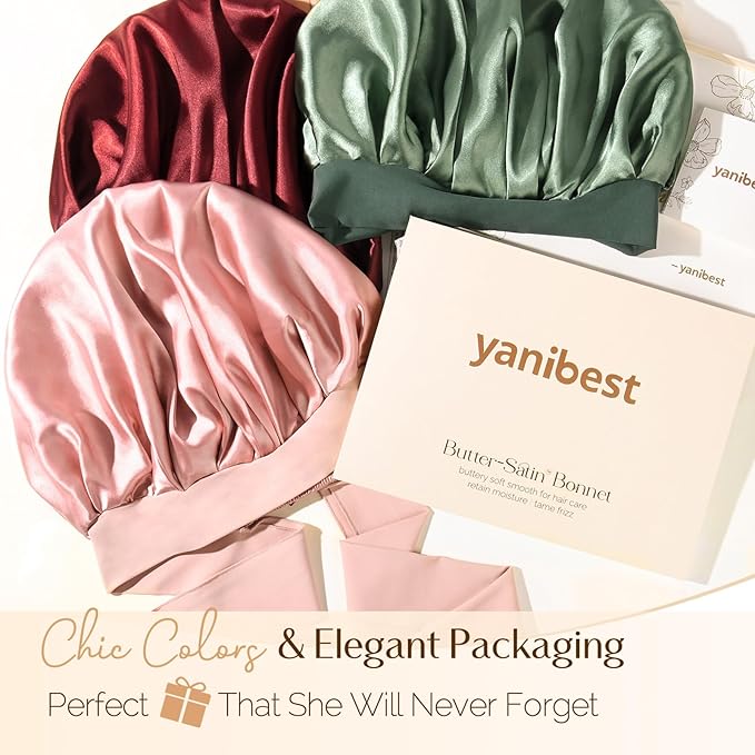 YANIBEST Silk Bonnet for Sleeping Women Adjustable Double Layer Satin Bonnet Reduce Friction Prevent Frizz Natural Curly Hair