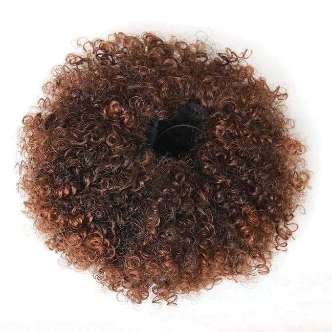 Afro Puff Drawstring Ponytail Extension for Black Women Short Afro Curly Ponytail Extension Clip On Kinky Drawstring Curly Ponytail Bun (T1B/30#)