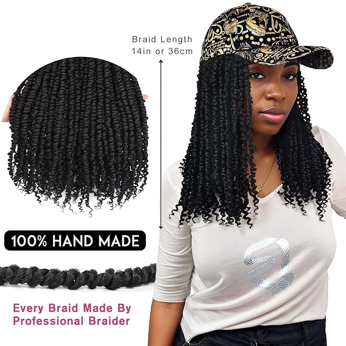 12inch Passion Twist Hair Extensions, Gold Graffiti Baseball Cap Wig, Breathable Synthetic Hair for Women