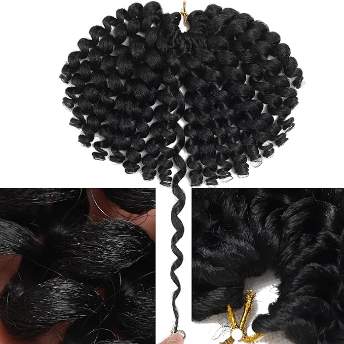 3 Packs Jamaican Bounce Crochet Hair 2X Ringlet Wand Curl Crochet Braids 8 inch Synthetic Pre Looped Crochet Hair Extensions Crochet Braiding Hair 60 Roots (#1B)