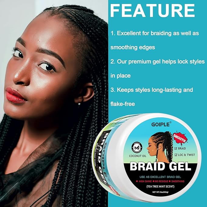 16 OZ Braiding Gel for Twist, Locs, Braids, Edge Control - Extra Hold, High Shine, No Flake, Long Lasting for Locks, Cornrows - Smooths & Tames Frizz (Tea Tree)