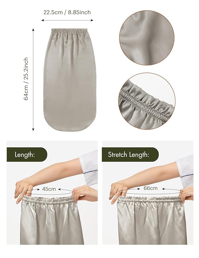 LilySilk Pure Mulberry Silk Long Bonnet for Sleeping - 19MM Silk Hair Cap for Long Curly Hair - Women's Sleep Cap with Elastic Band, Silvergray