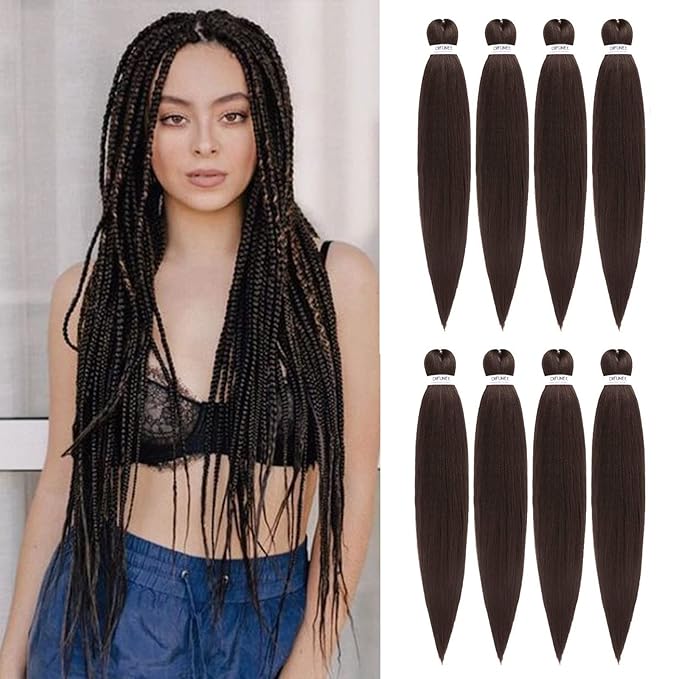 Pre-stretched Braiding Hair - 30 Inch 8 Packs Light Brown Super Long Braiding Hair For Twist or Box Braids, Yaki Texture Hot Water Setting Synthetic Braiding Hair Extensions (30 Inch, #4-8P)