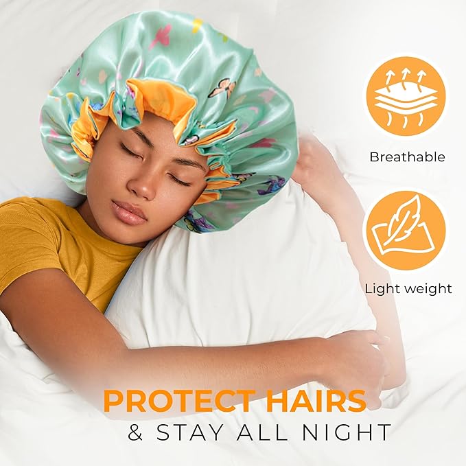 Discover Premium Ruffle Silk Satin Sleeping Bonnets Hair, Moisture Retention, and All-Night Comfort.