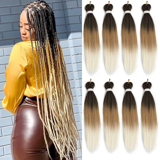 Leeven Pre Stretched Braiding Hair 36 Inch 8 Packs Professional Soft Yaki braiding Hair For Butterfly Braids Hot Water Setting Synthetic Crochet Box Braids Hair Extensions (1B/27/613#)