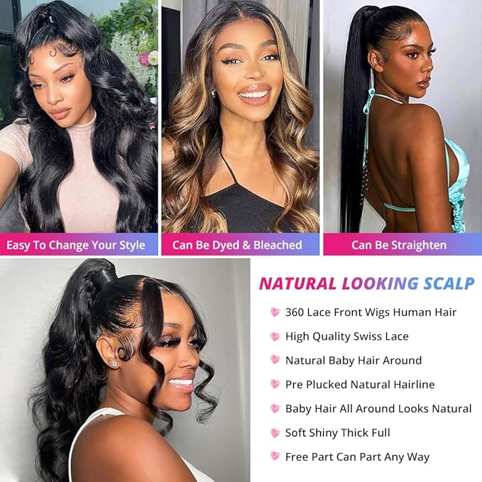 Brazilian Virgin 360 Lace Front Wigs - 200 Density, Body Wave, Pre-Plucked, Baby Hair, HD Transparent, Full Lace, 18 Inch