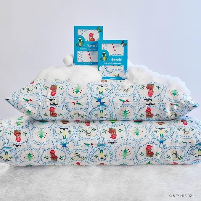 Kitsch x Elf North Pole - Satin Pillowcase with Zipper for Hair & Skin – Softer Than Silk, Cooling Pillow case, Wrinkle-Free, Machine Washable, King Size (19x36)