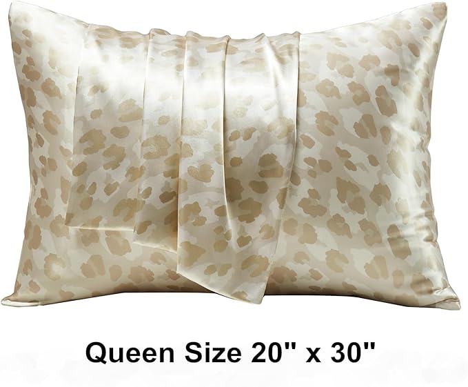 Satin Pillowcase for Hair and Skin, Leopard Print Soft Silky Pillow Cases Queen Size Pack of 2, Cooling Satin Pillowcase Set with Envelope Closure (20x30 inches, Champagne)