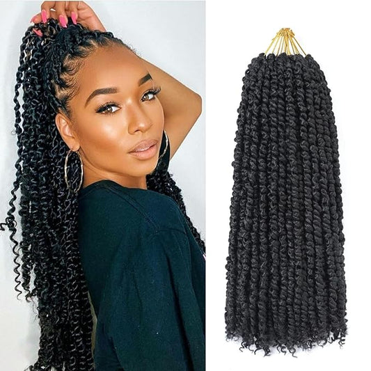 Passion Twist Crochet Hair 9 Packs，18 Inch Natural Black Crochet Twists Pre Looped Long Passion Twist Crochet Braiding Hair Extensions for Women(18 Inch,1B#)