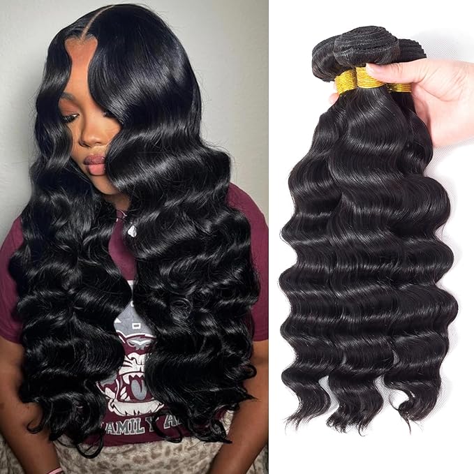 Loose Wave Bundles Human Hair (18 20 22 Inch) 12A Loose Deep Wave Human Hair Bundles 100% Unprocessed Brazilian Virgin Remy Hair Extension Natural Color