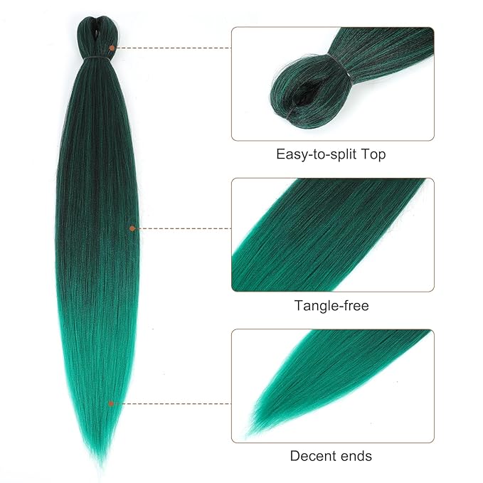 Pre-stretched Braiding Hair - 16 Inch 8 Packs Ombre Green Braiding Hair For Twist or Box Braids, Yaki Texture Hot Water Setting Synthetic Short Braiding Hair Extensions (16 Inch, T-Green-8P)