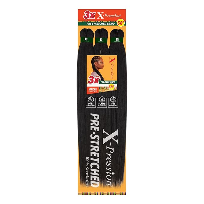 Sensationnel X-pression prestretched braiding hair - 3x braid 58 inch all kanekalon flame retardant synthetic braid for box braids and twists (1 pack, SM1B/BG)