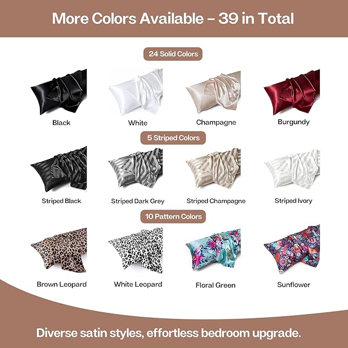 MR&HM Satin Body Pillow Cover, Soft and Breathable Body Pillow Case with Envelope Closure, Cooling and Silky Long Pillowcase for Hair and Skin,Grey (20x54, Mocha Mousse)