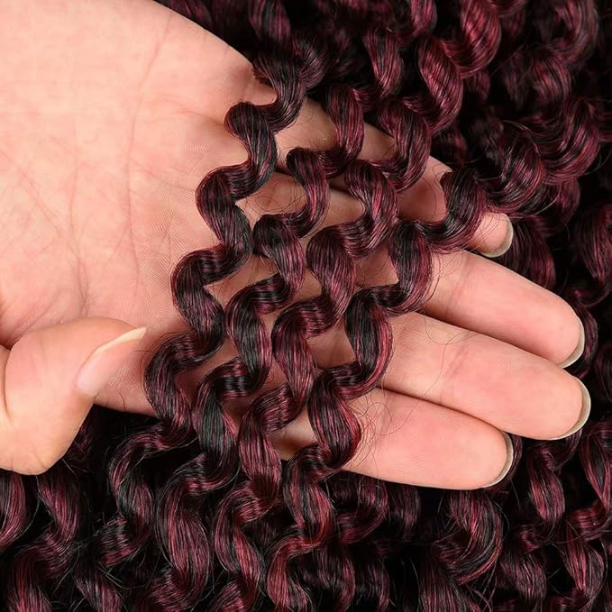 Burgundy Water Wave Crochet Hair 14inch 6 Pack Passion Twist Crochet Hair Synthetic Fiber Braidig Hair(14", T1B/BUG#)