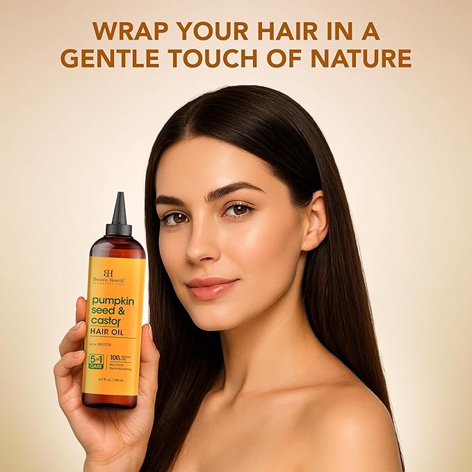 Botanic Hearth Hair Oil for Hair Growth & Home Hair Perm Kit | Strengthening Dry, Frizzy, Damaged Hair & Scalp Treatment | All Hair Types | Pumpkin & Castor Hair Oil - 6.7 Fl Oz