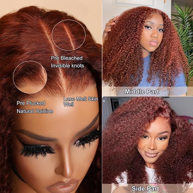 MEGOOD 200 Density 13x6 Deep Wave Reddish Brown Lace Front Wigs Human Hair Reddish Brown Curly Human Hair Wig 33# 13x6 HD Lace Frontal Wigs Human Hair Pre Plucked For Women Brown Wig 18 Inch