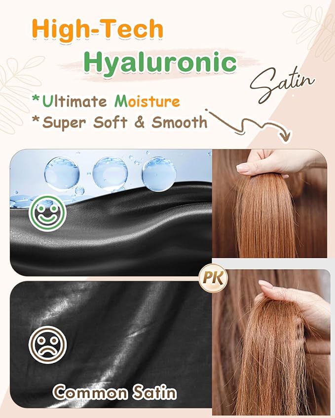 BONNET QUEEN Silk Bonnet for Sleeping Women HYALURONIC Acid Reversible Double Layer Satin Bonnet Night Sleep Cap Wrap for Curly Hair with Adjustable Tie Band & Scrunchie, Black & Rose Gold