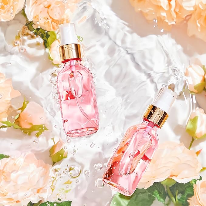 Roshtia 30 Pcs 2 oz/ 60 ml Rose Gold Glass Spray Bottle Refillable Perfume Atomizer Clear Decorative Empty Bottles with Fine Mist Sprayer Pump for Face Body Travel