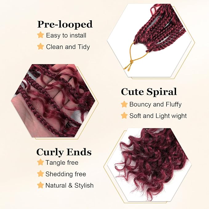 9 Packs Goddess Box Braids Crochet Hair 14 Inch Boho Crochet Box Braids With Curly Ends For Black Women, Bohomian Crochet Box Braids Pre Looped Box Braids Crochet Hair(14Inch 9Packs, BUG)
