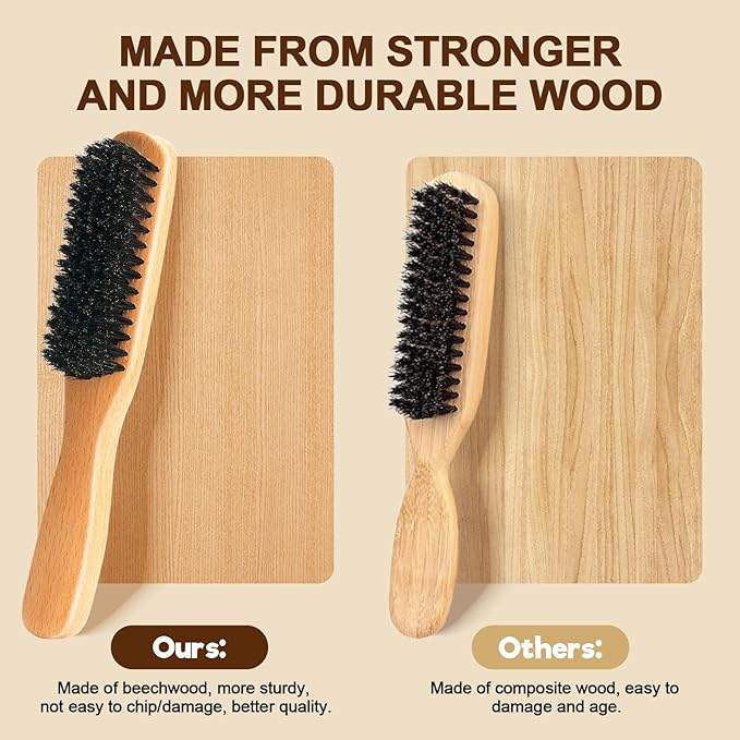 Boar Bristle Slick Back Hair Brush for Smooth Flyaways, Frizz, Sleek Ponytail, Buns and Edge Baby Hair, Teasing | Hair Comb, Edge Brush, Teasing Brush Styling Accessories for Girls, Kids, Women & Men