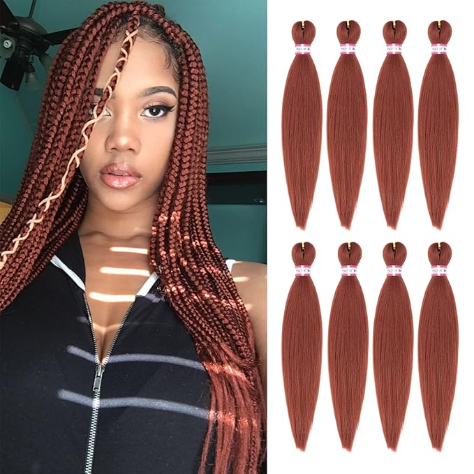Ginger Braiding Hair Pre Stretched 20 Inch 8 Packs Braiding Hair Extensions for Crochet Box Braids Twists Locs Hair Itch Free Soft Yaki Texture Hot Water Setting (20inch,#350)