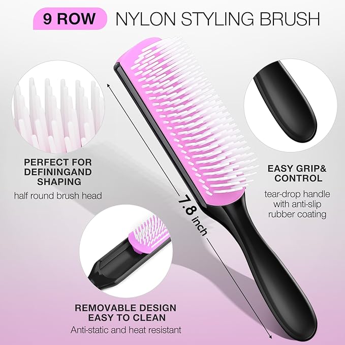 Hommtina Detangling Brush Set with Curly Hair Spray bottle, Bottle Brush Set for Women and Kids Curly Hair (3 PCS, Black+Purple)